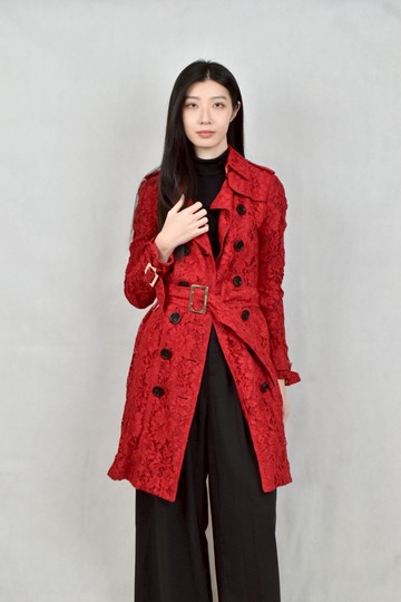 (XS（含）以下) burberry紅色蕾絲綁帶外套