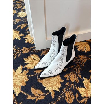 simplerainbow 22秋冬 玫瑰騎士尖頭一腳蹬中跟短靴牛仔靴