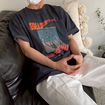 正韓美式復古泳池印花短袖T恤 3色 YUPPIE 預購商品 0422