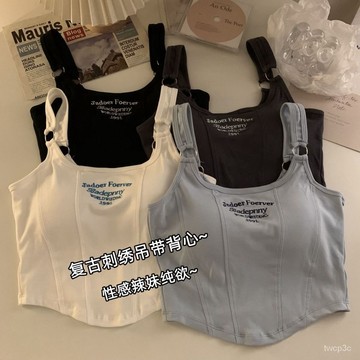 熱賣爆款帶胸墊刺繡新款弔帶背心女夏季小衆設計感外穿內搭顯瘦無袖上衣女 T3MY