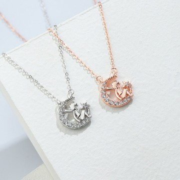現貨+預購 925純銀項鍊鋯石吊墜-小王子星星彎月滿鑽情人節生日聖誕節交換禮物女飾品2色74bu73【獨家進口】【米蘭精品】