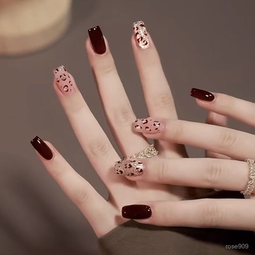 ✨Hannah✨純手工美甲酒紅豹紋穿戴甲成品貓眼美甲貼片顯白氣質顯美甲師黛月達 1MHX