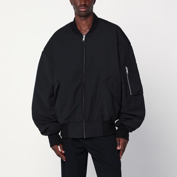 Black zip-up bomber jacket in wool blend