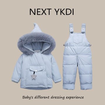 英國NEXT冬款嬰兒羽絨服套裝男女寶寶高端兒童背帶褲子上衣兩件套