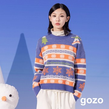 【gozo】雪花圖騰毛絨毛衣(藍色/淺卡其_F) | 女裝 圓領 休閒