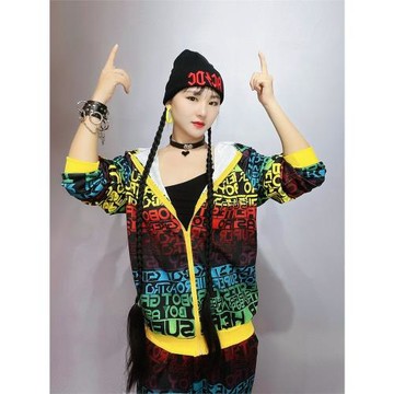 寬松hiphop街舞上衣外套女嘻哈連帽開衫爵士跳舞衣服男女團演出服