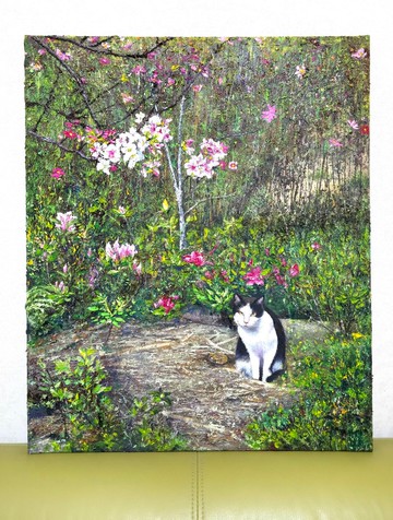 精緻手繪油畫  花語與喵  獨一無二