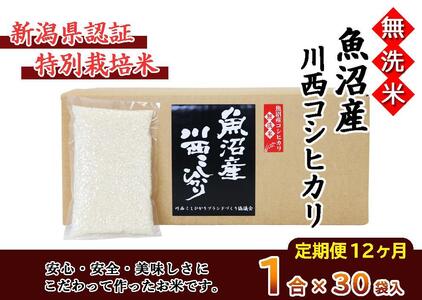 無洗米　魚沼産こしひかり1合×30袋　新潟県認証特別栽培米　令和５年度米