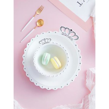 愛兒杉 皇冠盤清新精致可愛的陶瓷盤子輕奢9寸帶把手點心盤鉆石盤