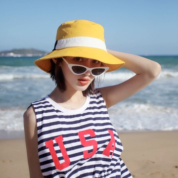 韓國網紅防曬遮陽帽子女夏天盆帽薄款百搭太陽漁夫帽拼色透氣潮款1入