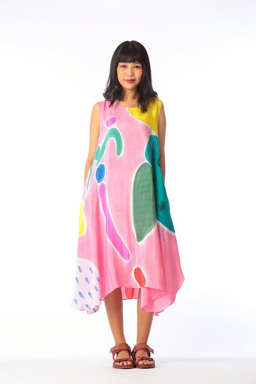Dress Hand Paint Soft Cotton Silk for Yoga Vacation Holidays