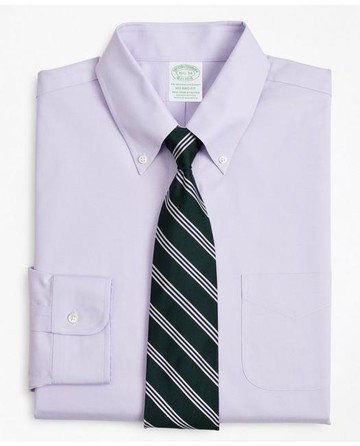 Brooks Brothers Men's Stretch Milano Slim-Fit Dress Shirt, Non-Iron Pinpoint Button-Down Collar | Lavender | Size 15½ 32