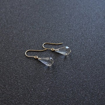 天然白水晶 長水滴形切割 14K GF 包金 耳勾式耳環 (15x8)