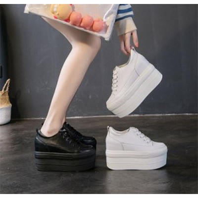 厚底スニーカー レディース スニーカー 厚底 インヒールスニーカー 黒 白 カジュアル 編み上げ 人気 春新作 ヒール7 5cm Pu 人気 通販 Lineポイント最大get Lineショッピング