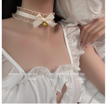 8908現貨㊣【蕾絲choker】時髦幸運丘可緞帶鈴鐺頸圈腳鏈鎖骨鏈項鍊女配件項圈皮革暗黑系穿搭配飾綁帶頸環脖環原宿女