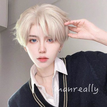 漫真假發女男通用前蕾絲手鉤前額超薄蓬松發絲短發假發套送膠片