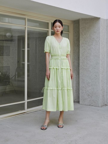 Shirring Point Embroidered Outer Long Maxi Dress (ER2WO563)