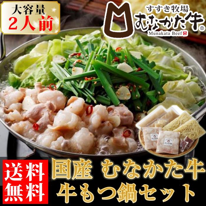 むなかた牛 塩 もつ鍋 セット 人前×2袋入り 生産者直送　送料無料 ギフト 贈答品 お歳暮 すすき牧場