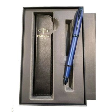 PARKER 派克 IM金屬系列電光藍鋼筆 真皮筆套禮盒