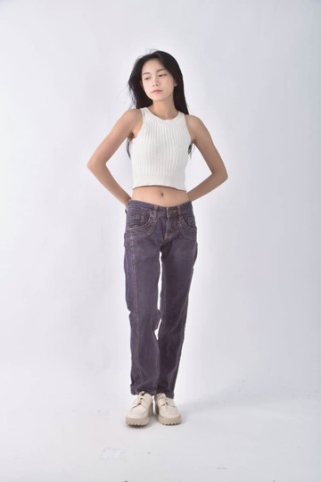 (XL) happy angel丹寧牛仔直筒紫色長褲