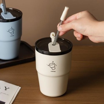 吸管杯咖啡杯水杯茶杯保溫杯子隨行杯辦公室女防漏帶蓋防燙不銹鋼
