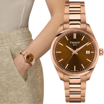 TISSOT 天梭 官方授權 T150.210.33.291.00 PR100 簡約時尚女錶 夏日煥新提案 送禮推薦-咖啡x玫瑰金/34mm T1502103329100