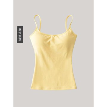 拿鐵女孩帶胸墊純色小吊帶背心女春季百搭美背內搭運動瑜伽背心