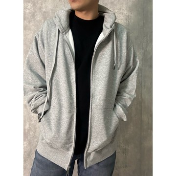 【X&S小施服飾】9.7 oz/yd² 頂級 重磅 寬版 落肩 無刷毛 連帽拉鍊外套 S-2L