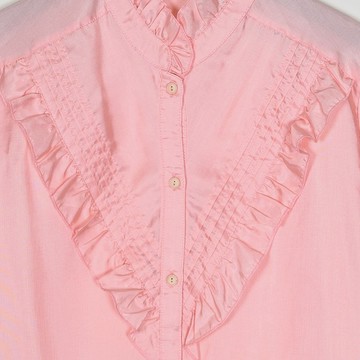 【蛋植物古著】微風粉彩緞面荷葉古著襯衫