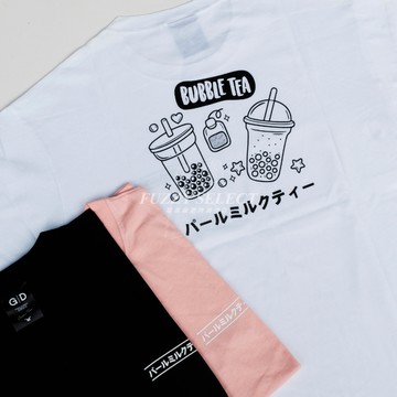 【逢甲 FUZZY】珍珠奶茶 Tee 潮流 日常 日式 圖案 兩杯 珍奶 Logo 短T 短Tee 黑 白 珊瑚粉