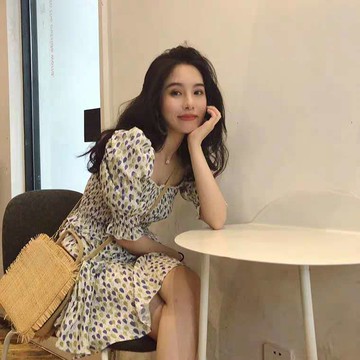 2020年新款春秋智熏法式桔梗小香風淑女v領rouje碎花連衣裙子夏季