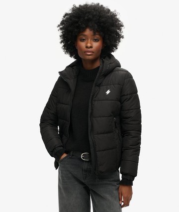 Superdry Women's Women's Hooded Spirit Sports Puffer Jacket Black - Size: 16 Size: 12