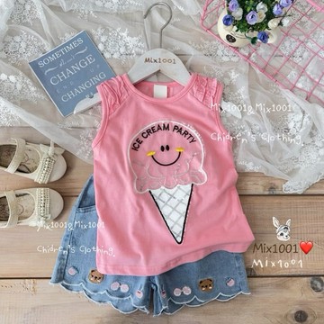 🌈✨mix1001刺繡冰淇淋🍦造型網紗背心上衣✨兒童背心上衣 5-17