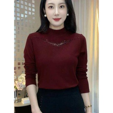 中老年時尚女裝春秋新款洋氣長袖小衫媽媽衣服半高領寬松t恤上衣