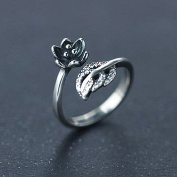 925純銀戒指鑲鑽開口戒-時尚氣質樹葉花朵情人節生日禮物女飾品73dt809【獨家進口】【米蘭精品】