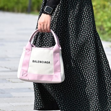 BALENCIAGA 巴黎世家  NAVY CABAS簡約款帆布兩用手提包(xs/粉邊)