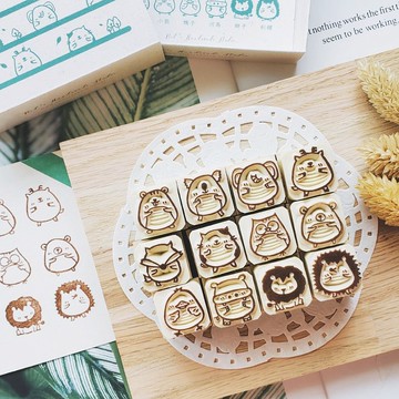 手工橡皮章－F 春日森林派對 自填表情章 2X2cm (12款)