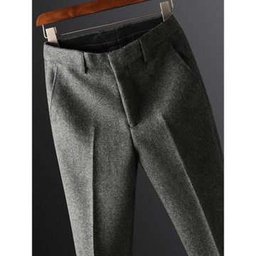 UBV抗皺仿毛呢保暖西褲男士秋冬2024新款商務上班磨毛休閑褲子厚