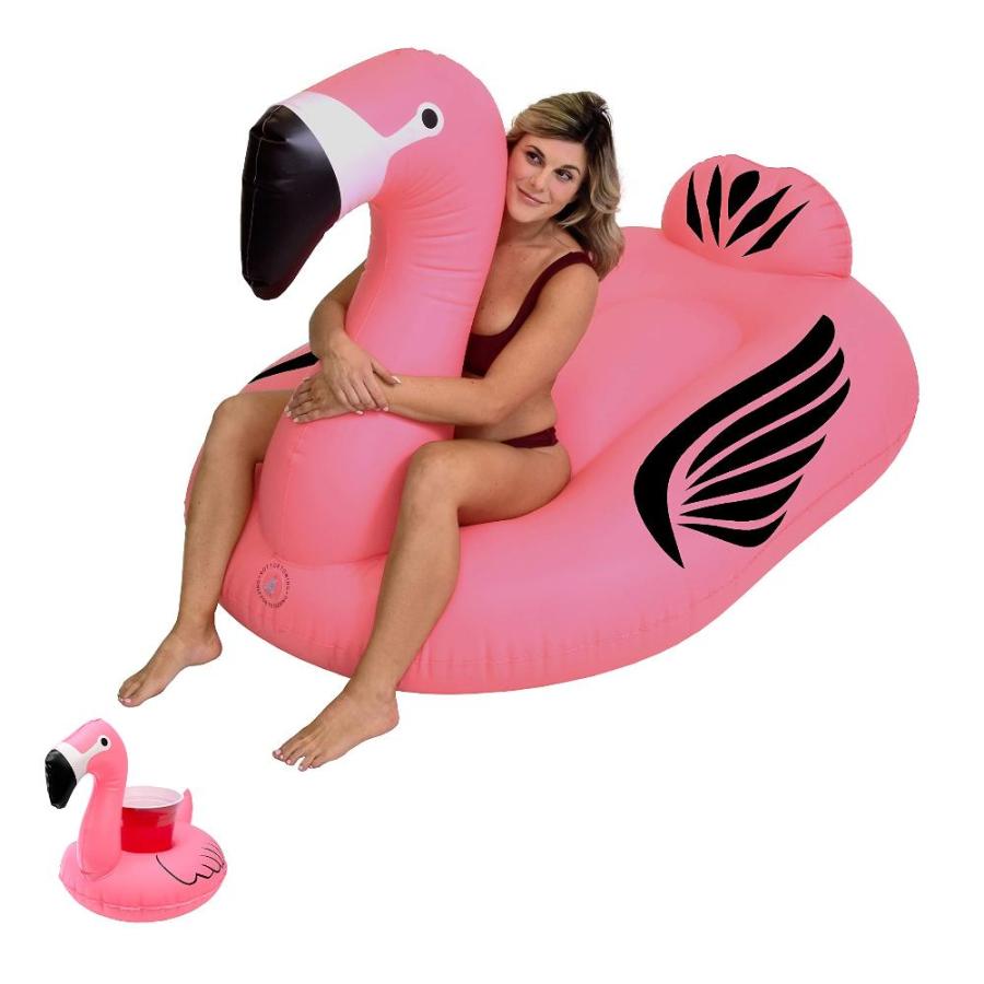 GoFloats Giant Inflatable Flamingo Includes Bonus Flamingo Drink Float