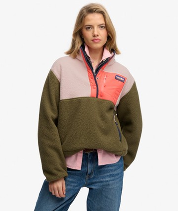 Superdry Women's Colour Block Fleece Pullover Green Size: 10