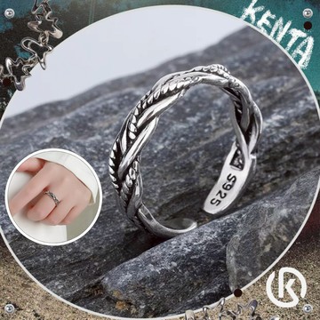開口戒指 經典古銀色🌳枝葉麻花戒指 中性風設計 男女皆可 小眾設計感 高質感飾品 提升氣場 KENTA
