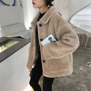 麂皮外套 加厚麂皮絨復合chic羊羔毛外套女秋冬2019寬鬆百搭翻領短毛絨外套 曼慕衣櫃