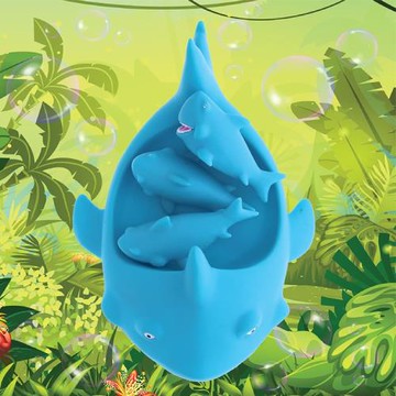 洗澡玩具戲水跨境浴室海底鯊魚噴水搪膠動物海洋藍捏捏親子軟膠