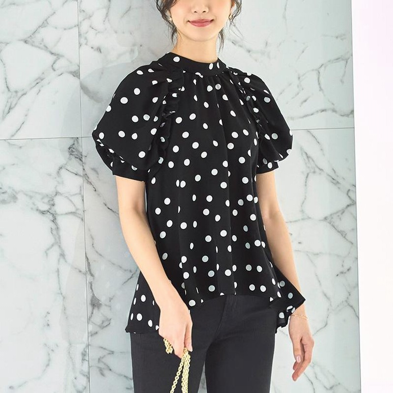 レディース ブラウス 半袖 Tシャツ トップス シャツ オフィスカジュアル 通勤 ミセス 女性 服装 大人可愛い 上品 おしゃれ きれいめ 春 夏 黒 体型カバー 洗える RUIRUE BOUTIQUE レディース ブラウス 半袖 Tシャツ トップス