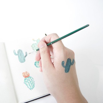 清新植物系仙人掌紋身貼 // 一套七款