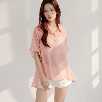 OB嚴選 涼感．Air超輕量荷葉袖後背剪裁空氣衣 《AB19470》大尺碼/女裝/現貨