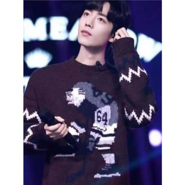 我們的歌肖戰同款秋冬百搭時尚卡通圖案無縫提花男女長袖針織毛衣