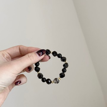 Mimis設計款 中性 黑金墨影 胎毛水晶手鍊