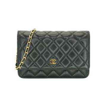 二手品 Chanel 金雙C羊皮金鏈Woc斜背包(黑)