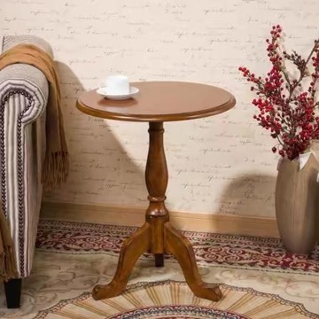 免運 可開票 超低價 實木歐式圓形茶幾仿古角幾圓桌沙發美式復古洽談咖啡 快速發貨